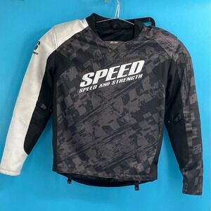 Speed and Strength Lunatic Fringe Black Armored Motorcycle Jersey Men's Large‎